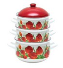 Set oale 6 piese Savasan, alb cu roșu, email, cu capac