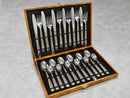 Set tacâmuri de lux 24 piese, inox, argintiu cu bordură aurie, cu casetă cadou gold