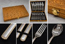 Set Tacâmuri Elegance 24 Piese, Inox Texturat cu Bordură Aurie, în Casetă Premium Gold cu Fluturi