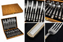 Set tacâmuri de lux 24 piese, inox, argintiu cu bordură aurie, cu casetă cadou gold
