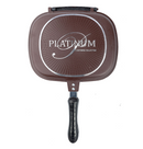 Tigaie dublă grill Platinum Collection PL-DADG32, interior antiaderent, 32 cm, maro inchis