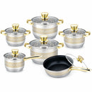 Set oale Messi Verona MV-1000, 12 piese - oțel inoxidabil, bază cu 9 straturi, capace din sticlă, compatibil inducție