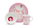 Serviciu de masa pentru copii, 3 piese, Portelan, Model Unicor Pink